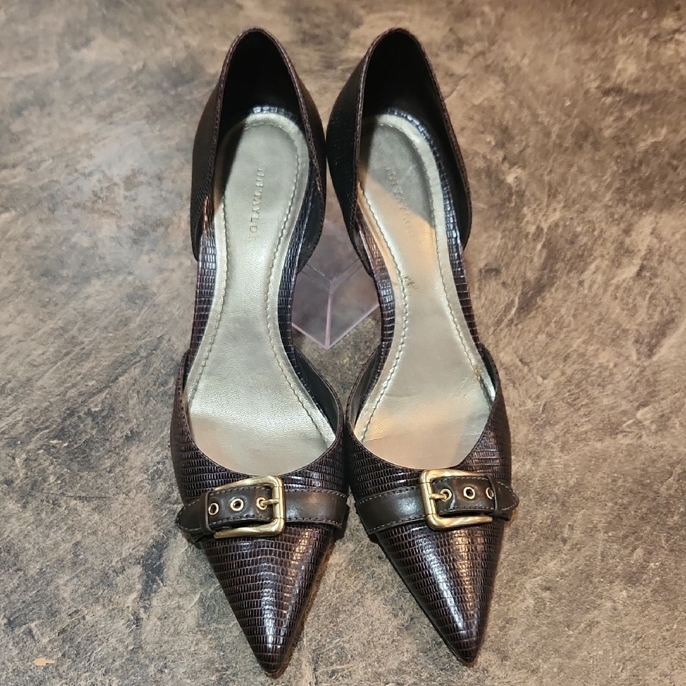 Ann Taylor Textured Brown Heels with Gold Accent